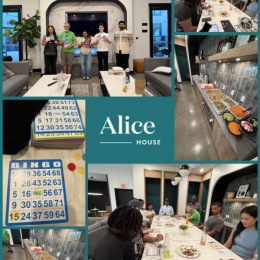 a collage of photos of people playing bingo 