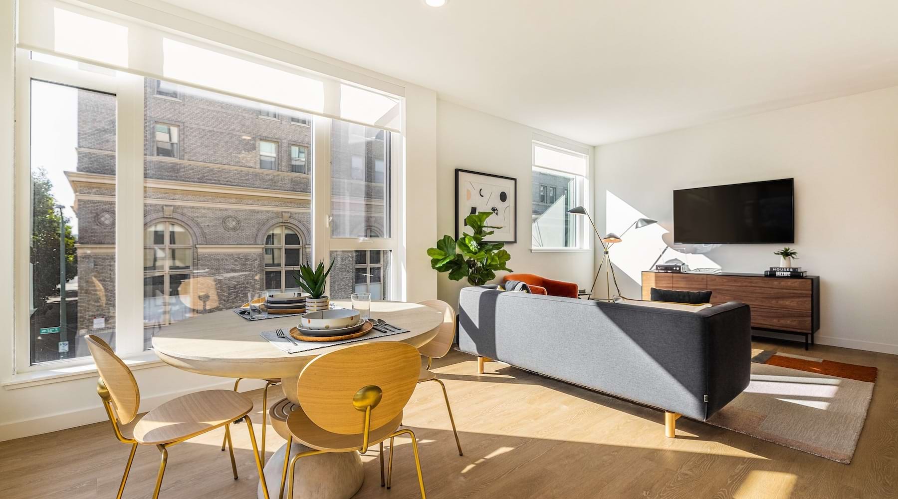 living room with furniture and large windows
